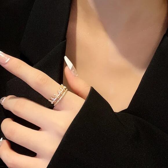 NEW 18K yellow gold plated double layer adjustable boho CZ ring jewelry B21B - Picture 3 of 4